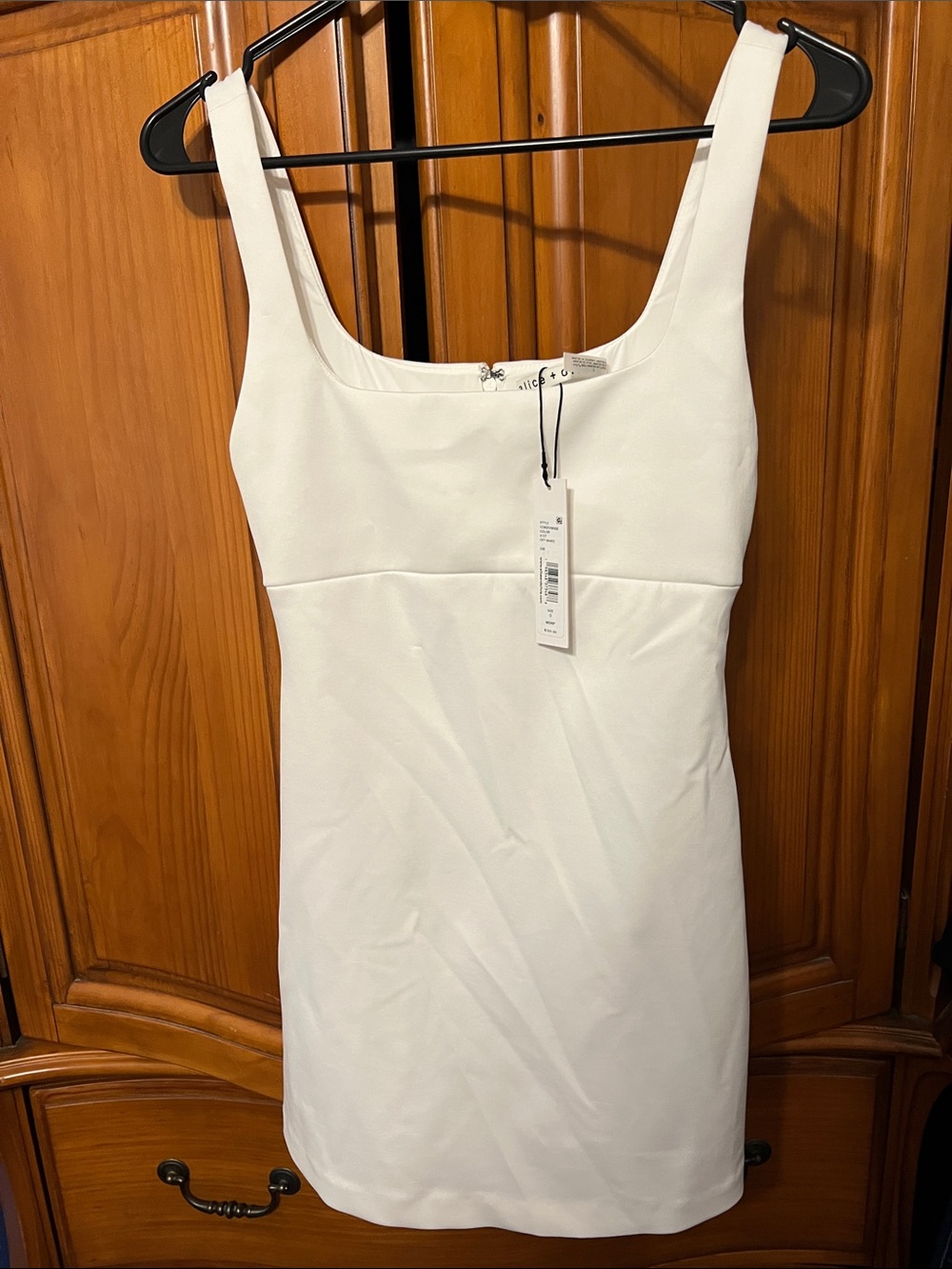 Alice + Olivia Clean White Square-Neck Mini Dress